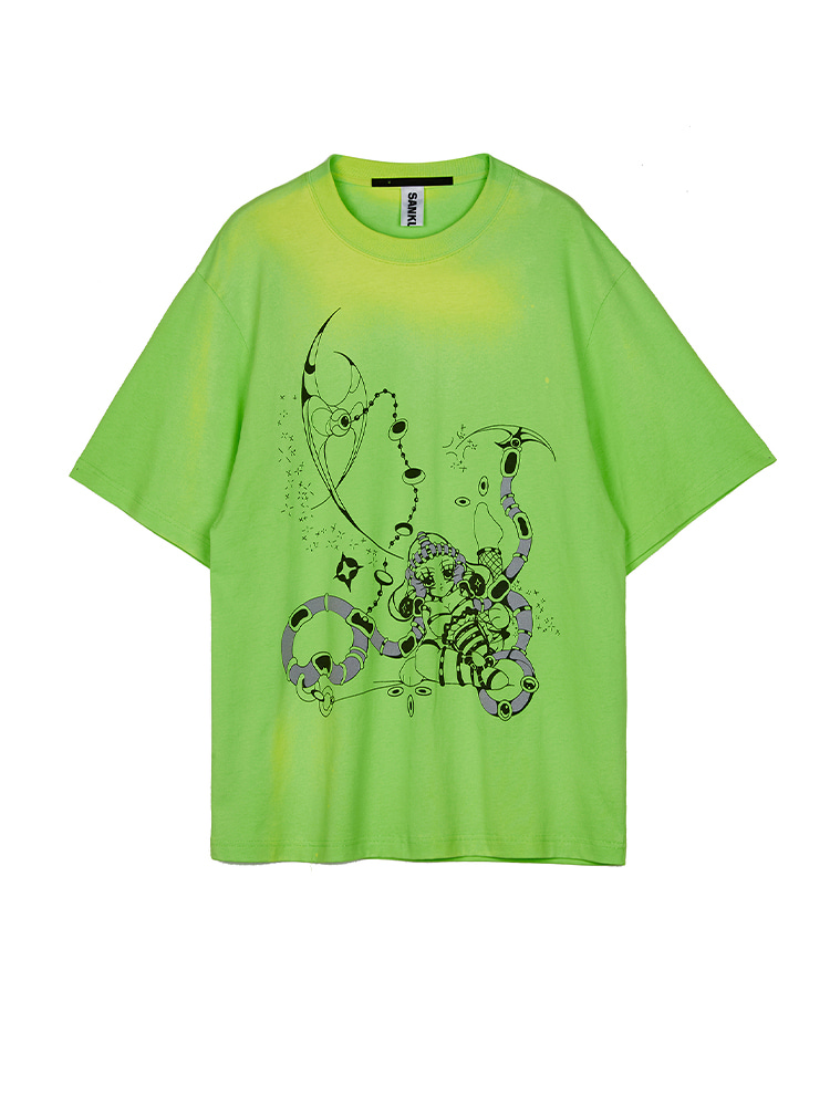 ACID GREEN GRAPHIC T-SHIRT  산쿠안즈 애시드 그린 그래픽 티셔츠 - 아데쿠베